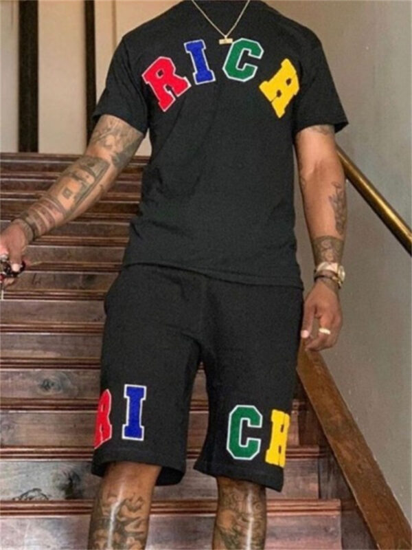 Basketball Printed T-shirt Shorts Men's New Loose Casual T-shirt Set