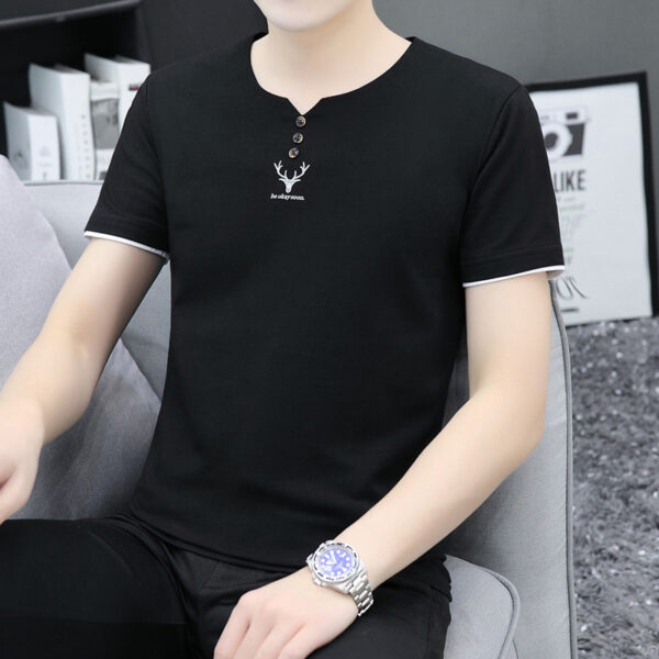 Trendy Men's Shirts V-neck Half-sleeved Slim-fit Casual Men's Short-sleeved T-shirt
