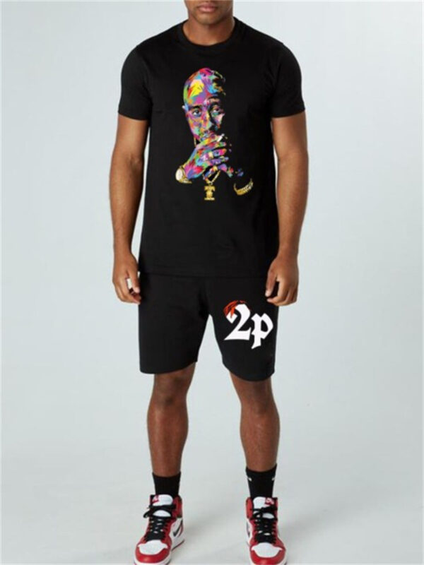 Basketball Printed T-shirt Shorts Men's New Loose Casual T-shirt Set