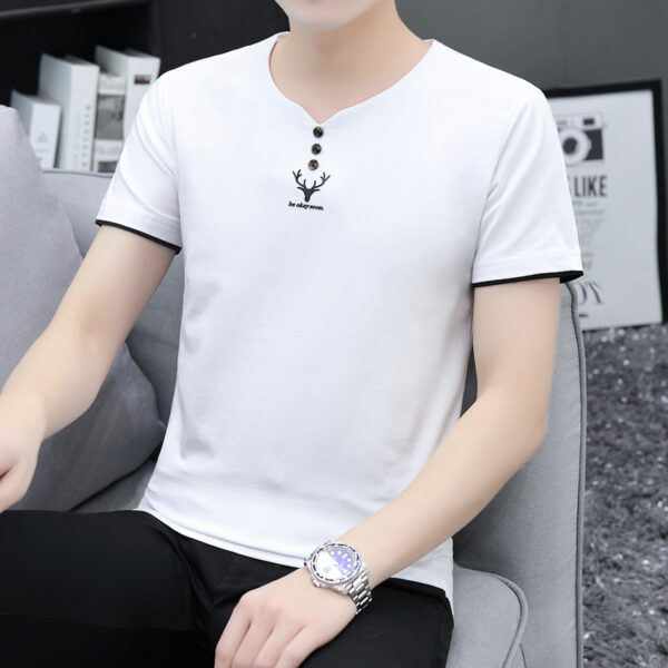 Trendy Men's Shirts V-neck Half-sleeved Slim-fit Casual Men's Short-sleeved T-shirt