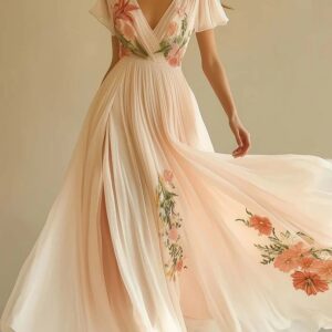 Polyester Short-Sleeved Digital Printing Positioning Dress Long Skirt