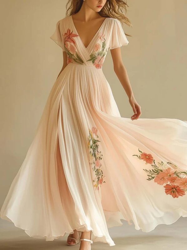 Polyester Short-Sleeved Digital Printing Positioning Dress Long Skirt