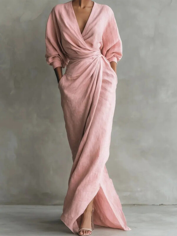 Polyester Long Sleeve Slit Dress