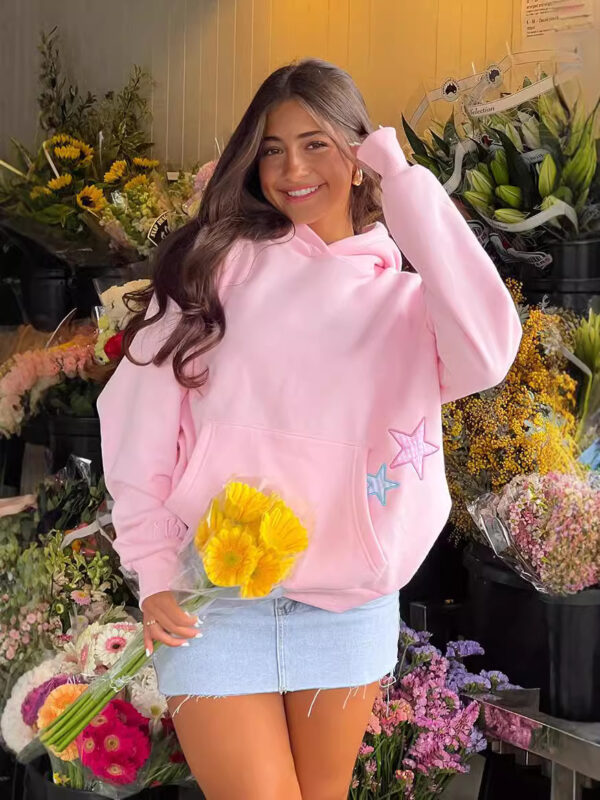 Polyester Patch Embroidered Star Hoodie Sweatshirt