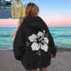 Polyester Printed Hoode Women's Fleece Sweatshirt With Sunset Print, Kangaroo Pocket, Drawstring