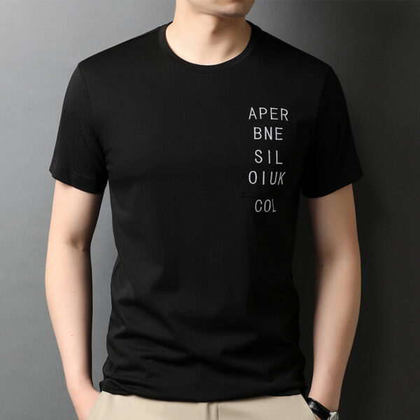 Summer New Men's Mulberry Silk Short-sleeved T-shirt Fashion Korean Version Youth Casual Printing Thin Ice Silk T-shirt