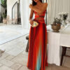 Gradient Color Casual Dress Vacation Travel Fashion Long Skirt Hollow Out Backless Mid Waist Polyester Spring Summer