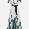 Polyester Digital Printing Thin Rope Short-Sleeved Dress Long Skirt