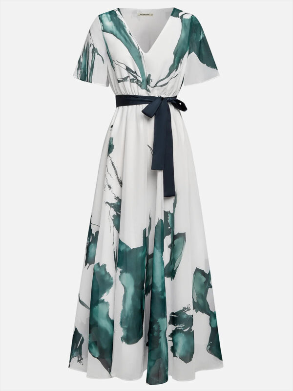 Polyester Digital Printing Thin Rope Short-Sleeved Dress Long Skirt