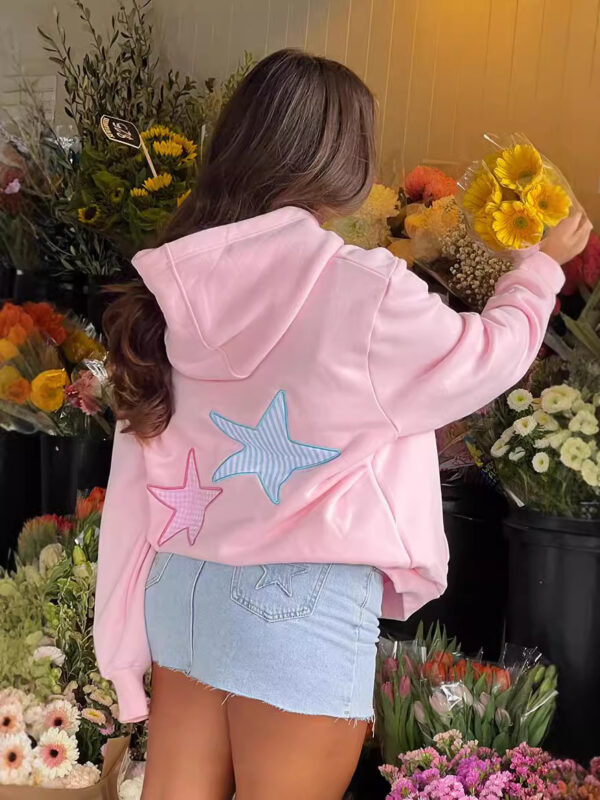 Polyester Patch Embroidered Star Hoodie Sweatshirt