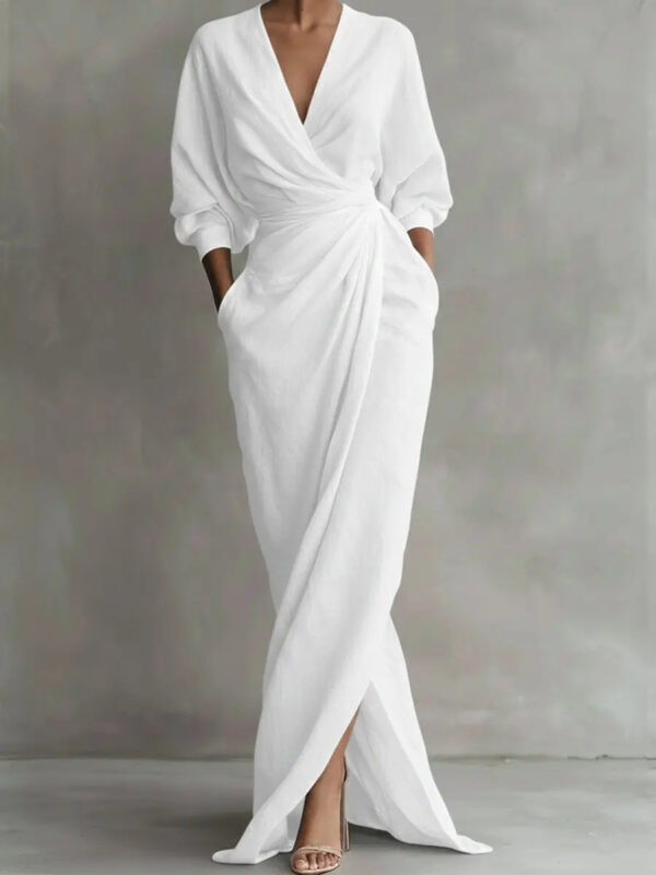 Polyester Long Sleeve Slit Dress