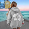 Polyester Printed Hoode Women's Fleece Sweatshirt With Sunset Print, Kangaroo Pocket, Drawstring