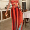 Gradient Color Casual Dress Vacation Travel Fashion Long Skirt Hollow Out Backless Mid Waist Polyester Spring Summer