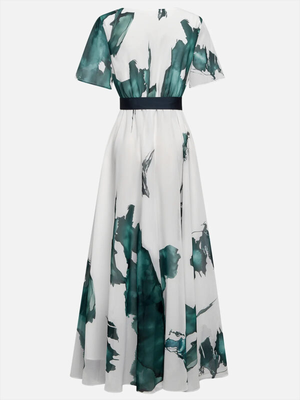 Polyester Digital Printing Thin Rope Short-Sleeved Dress Long Skirt