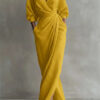 Polyester Long Sleeve Slit Dress