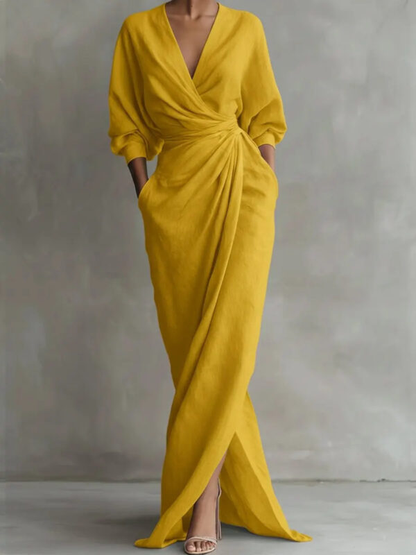 Polyester Long Sleeve Slit Dress