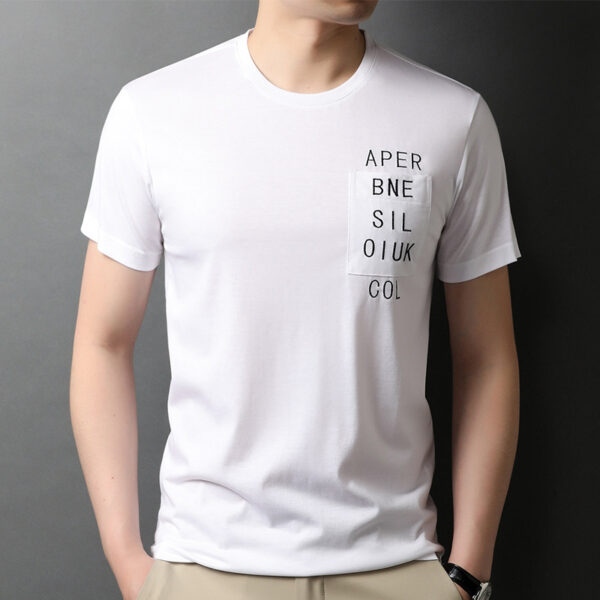 Summer New Men's Mulberry Silk Short-sleeved T-shirt Fashion Korean Version Youth Casual Printing Thin Ice Silk T-shirt