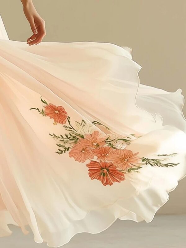 Polyester Short-Sleeved Digital Printing Positioning Dress Long Skirt
