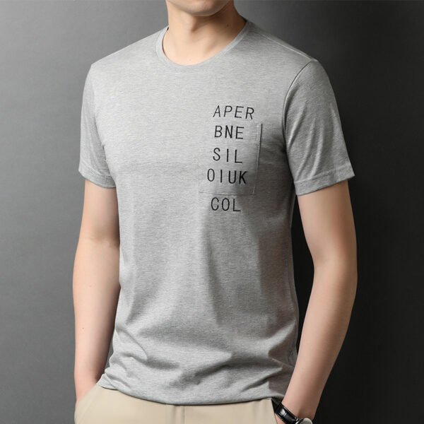 Summer New Men's Mulberry Silk Short-sleeved T-shirt Fashion Korean Version Youth Casual Printing Thin Ice Silk T-shirt