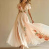 Polyester Short-Sleeved Digital Printing Positioning Dress Long Skirt