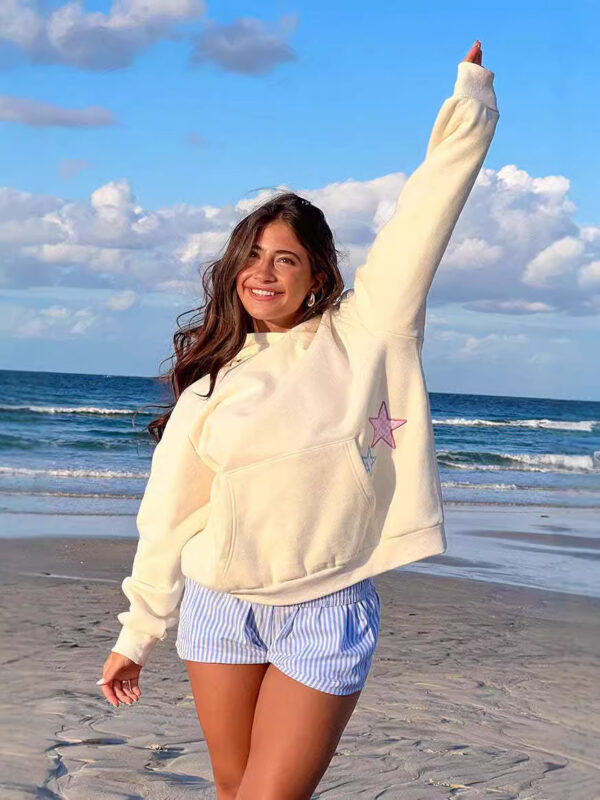 Polyester Patch Embroidered Star Hoodie Sweatshirt