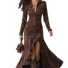 Suede Fabric Slim-Fit Zipper Stand-Up Collar Slit Long Dress