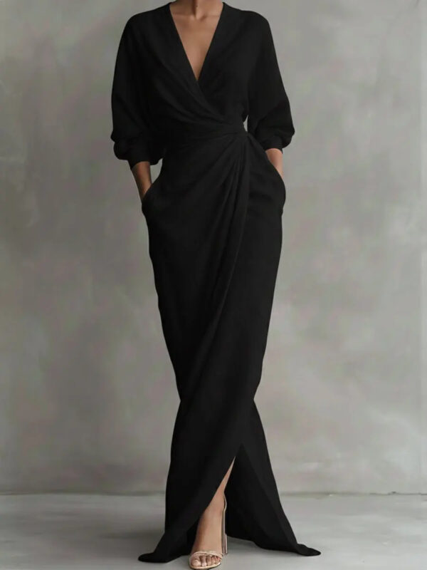 Polyester Long Sleeve Slit Dress