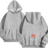 Polyester Printed Hoode Women's Fleece Sweatshirt With Sunset Print, Kangaroo Pocket, Drawstring