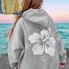 Polyester Printed Hoode Women's Fleece Sweatshirt With Sunset Print, Kangaroo Pocket, Drawstring