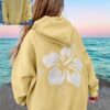 Polyester Printed Hoode Women's Fleece Sweatshirt With Sunset Print, Kangaroo Pocket, Drawstring