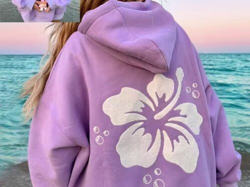 Polyester Printed Hoode Women's Fleece Sweatshirt With Sunset Print, Kangaroo Pocket, Drawstring