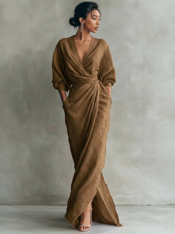 Polyester Long Sleeve Slit Dress