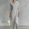 Cotton blend fabric Simple Button Collar Long-Sleeved Long Dress