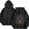Polyester Printed Hoode Women's Fleece Sweatshirt With Sunset Print, Kangaroo Pocket, Drawstring