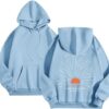 Polyester Printed Hoode Women's Fleece Sweatshirt With Sunset Print, Kangaroo Pocket, Drawstring