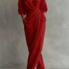 Polyester Long Sleeve Slit Dress