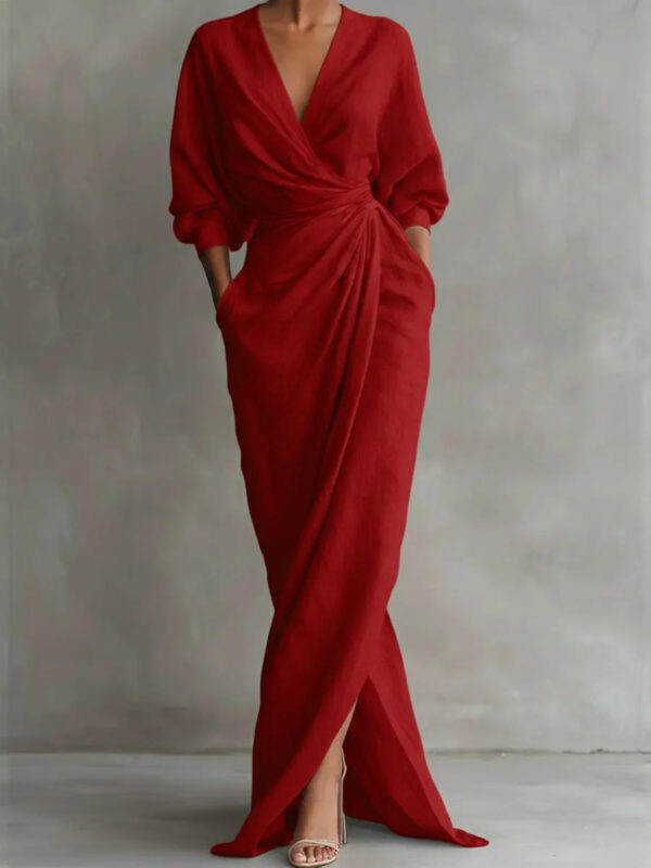 Polyester Long Sleeve Slit Dress