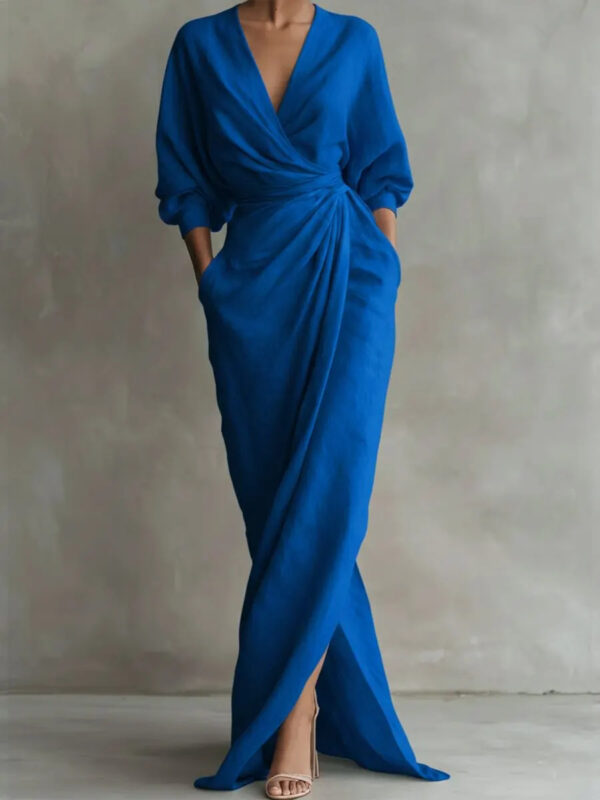 Polyester Long Sleeve Slit Dress