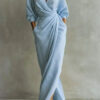 Polyester Long Sleeve Slit Dress