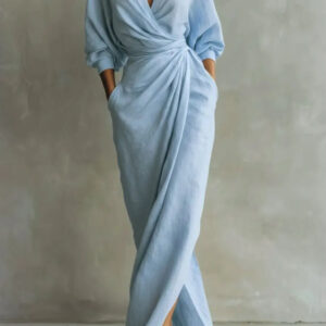 Polyester Long Sleeve Slit Dress