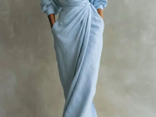 Polyester Long Sleeve Slit Dress