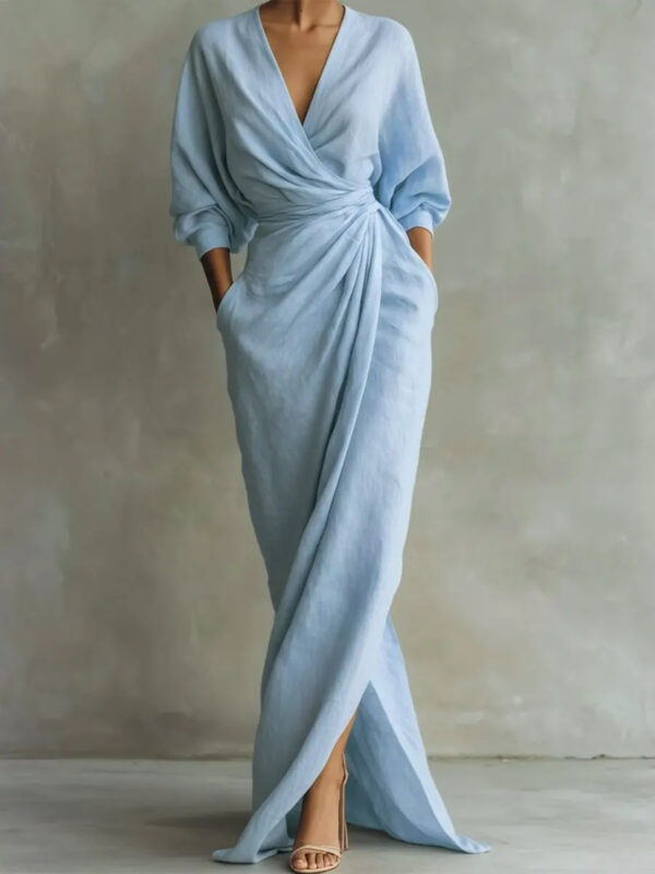 Polyester Long Sleeve Slit Dress
