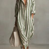 Polyester Fashion Loose V-neck Long Striped Summer Shirt Dress