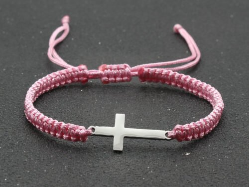 Adjustable Red Rope Bracelet with Stainless Steel Cross
