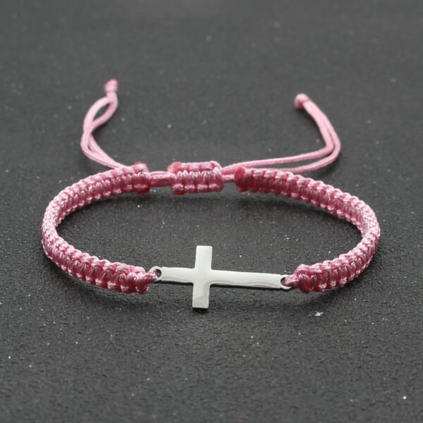 Adjustable Red Rope Bracelet with Stainless Steel Cross