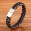 Fashionable Unisex Leather Bracelet with Stainless Steel