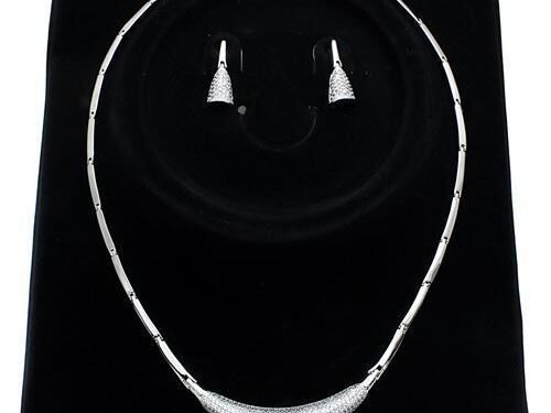 3W1245 - Rhodium Brass Jewelry Sets with AAA Grade CZ in Clear