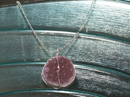 Druse Crystal Pendant on Silver Chain