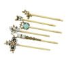 6 pcs Hair Accessories Ethnic Antique Gold Rhinestone Leaf Barrettes