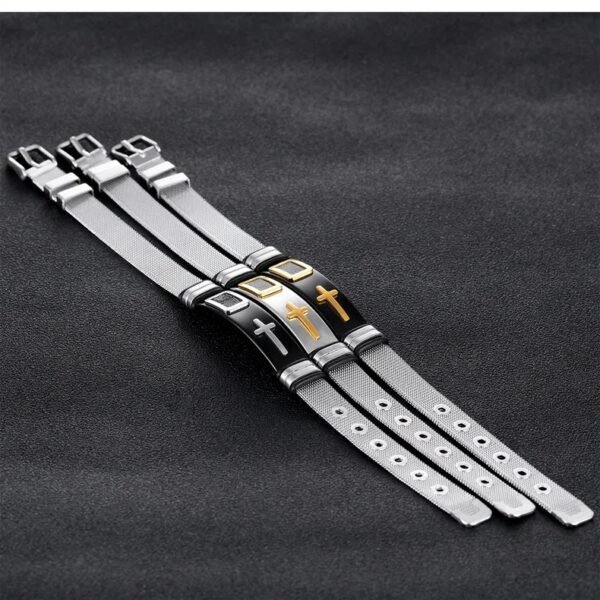 Men's Adjustable 3D Cross Stainless Steel Bracelet
